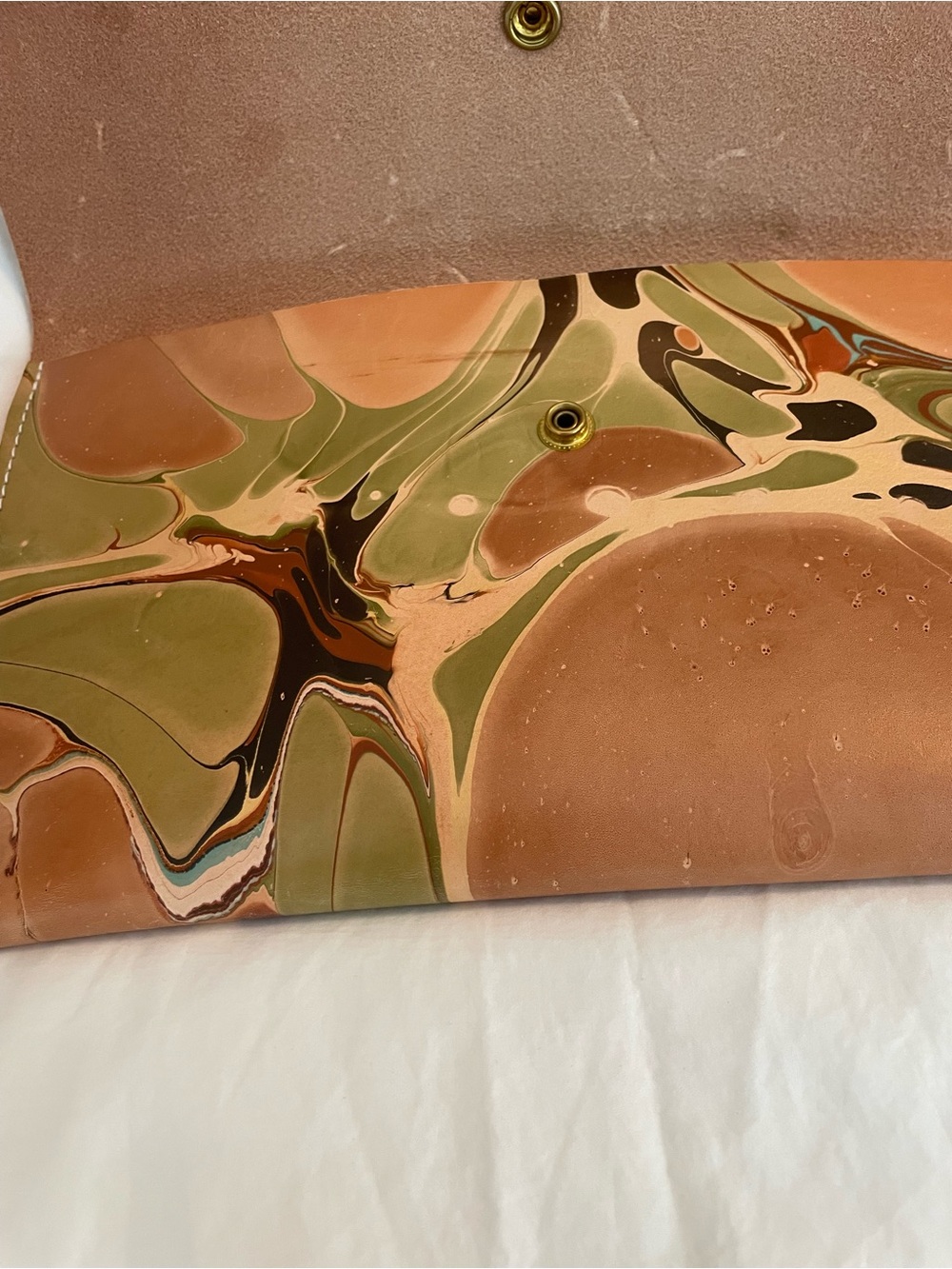 GLAD & YOUNG Studio Marbled Foldover Clutch in Brown & Olive - Picture 4 of 7